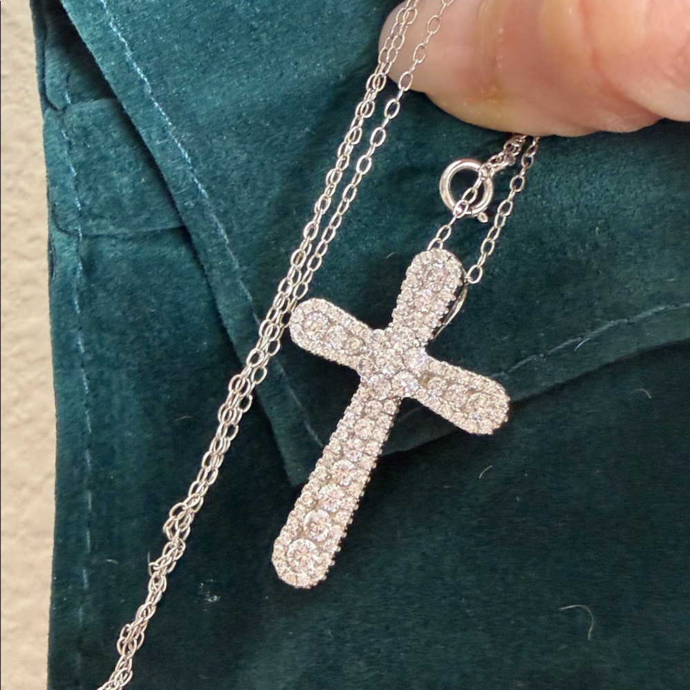Corace Collection Pave Cross Necklace Sterling Silver - Picture 10 of 12